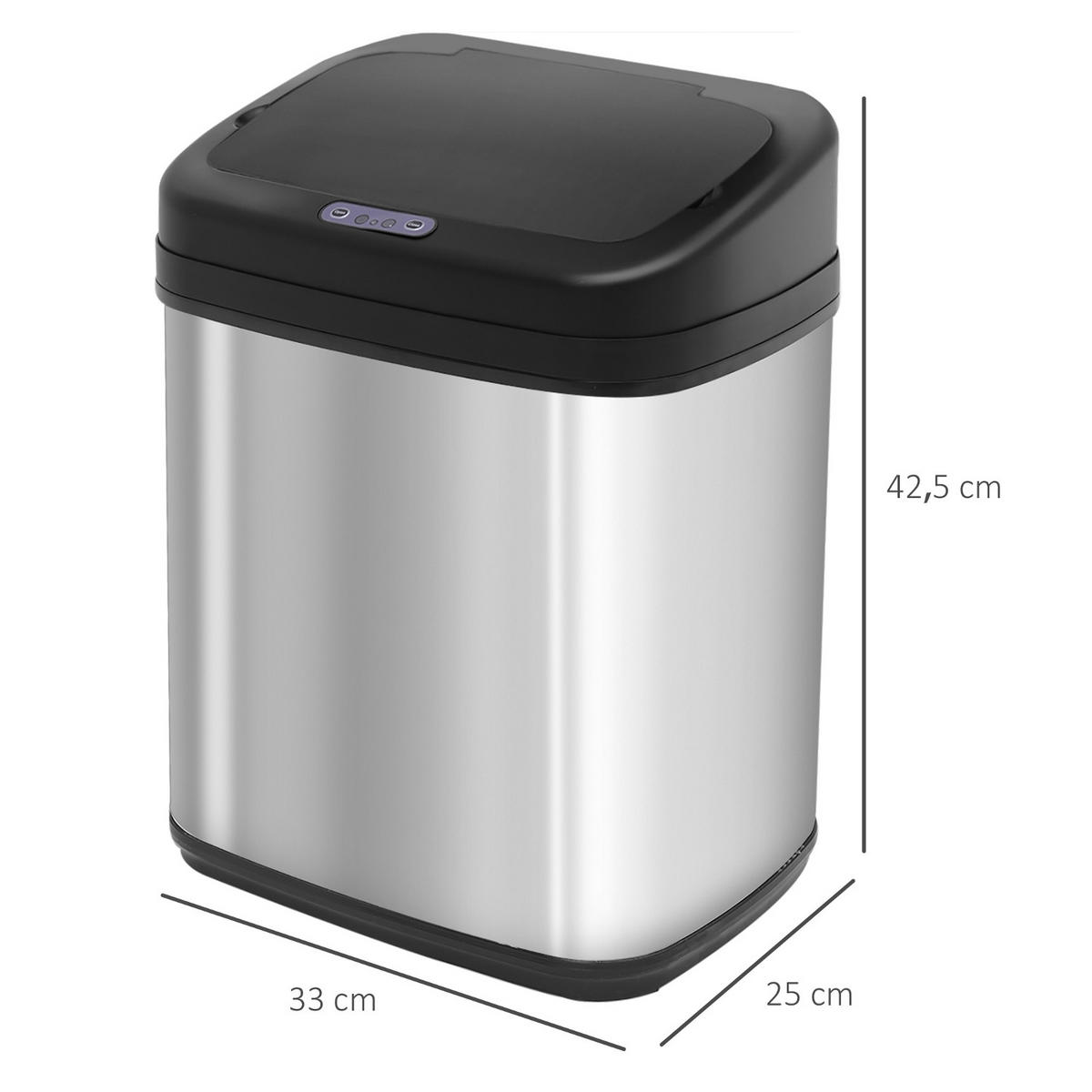MÜLLEIMER 20L 33/42,5/25 cm Edelstahl Silber-Schwarz MIT BEWEGUNGSSENSOR Küche - Silberfarben, Metall (25/42.5/33cm) - Rolipo