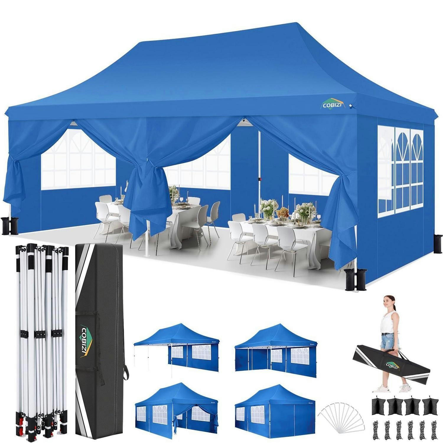 FALTPAVILLON 3 x 6 m Blau Wasserdicht UV-Schutz - Blau, Textil (300/300/600cm)