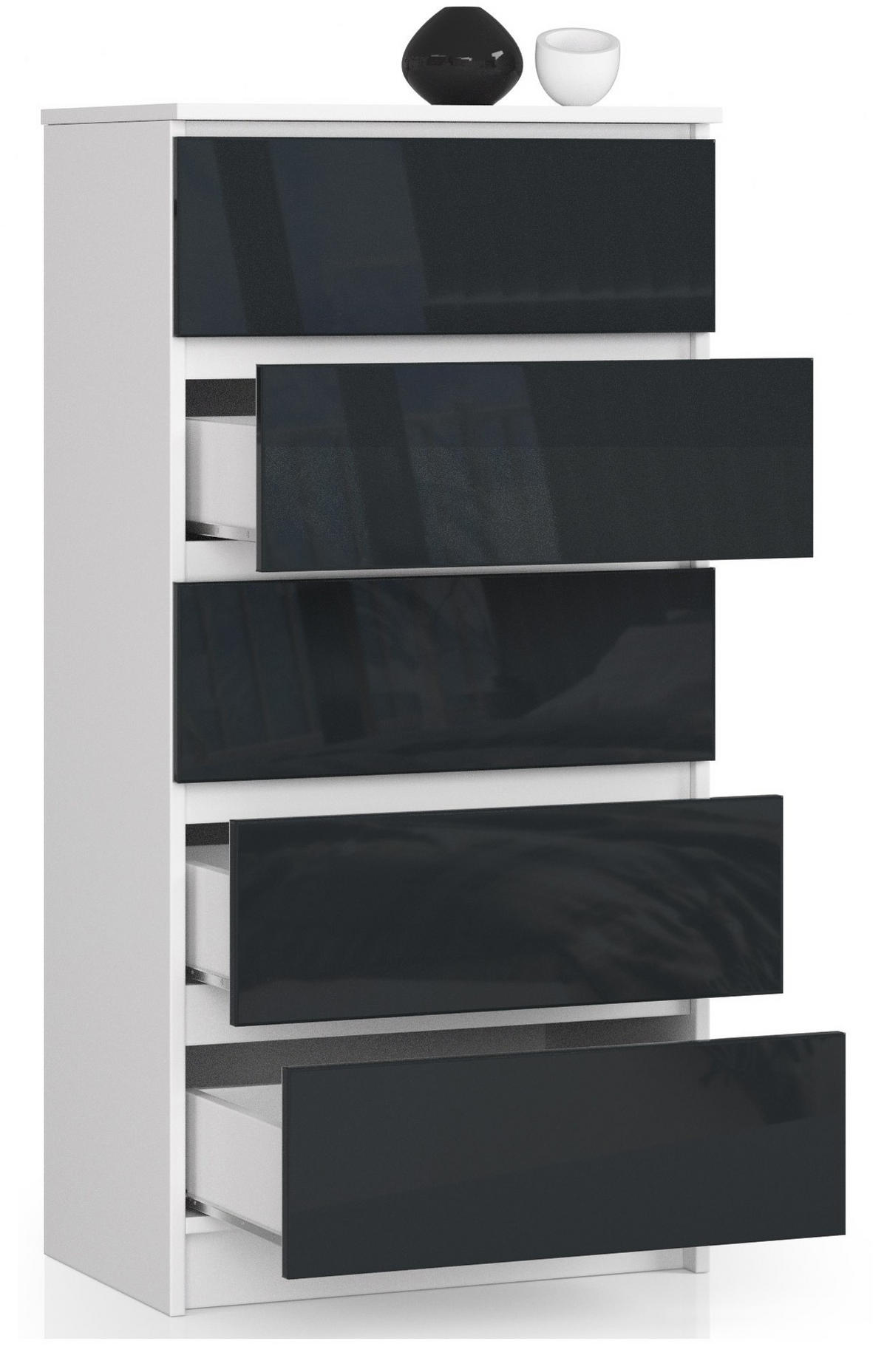 KOMMODE Weiß, Graphit Glanz 121/60/40 - Weiß, Holzwerkstoff (60/121/40cm) - RAUMHIRSCH FURNITURE