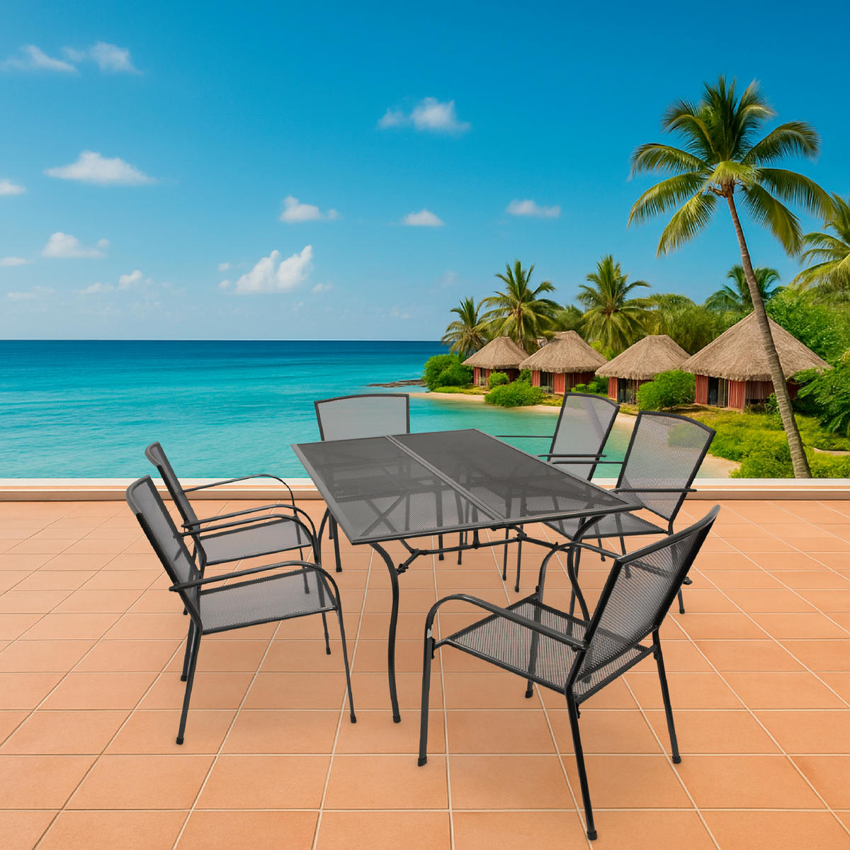 SITZGRUPPE Glasgow - Garten-GARTEN-GARNITUR 7-teilig Classic, Gartenessgruppe aus Streckmetall anthrazit - Grau, Metall - TPFGarden