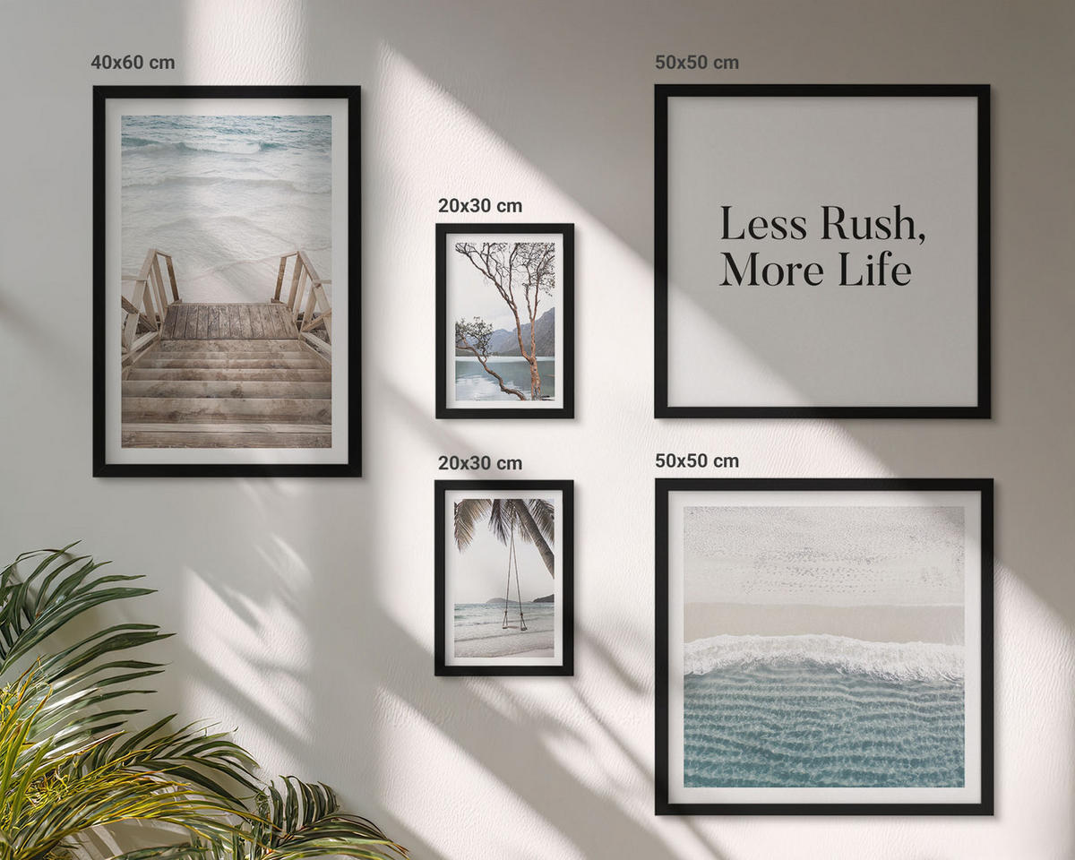 BILDER SET 5er Set - 50x50 cm & 20x30 cm & 40x60 cm Schwarzer Rahmen - Tropenurlaub - Schwarz, Kunststoff (40/60cm) - TULUP