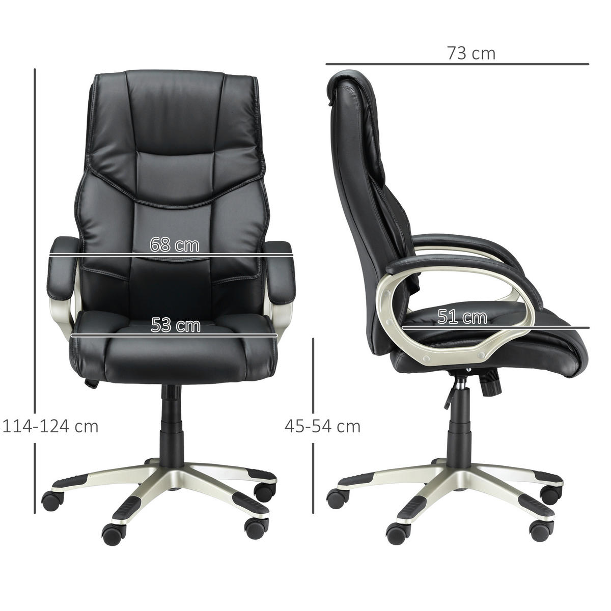BÜROSESSEL, Schwarz, Kunsterleder - Schwarz, Leder (58/124/70cm) - HOMCOM