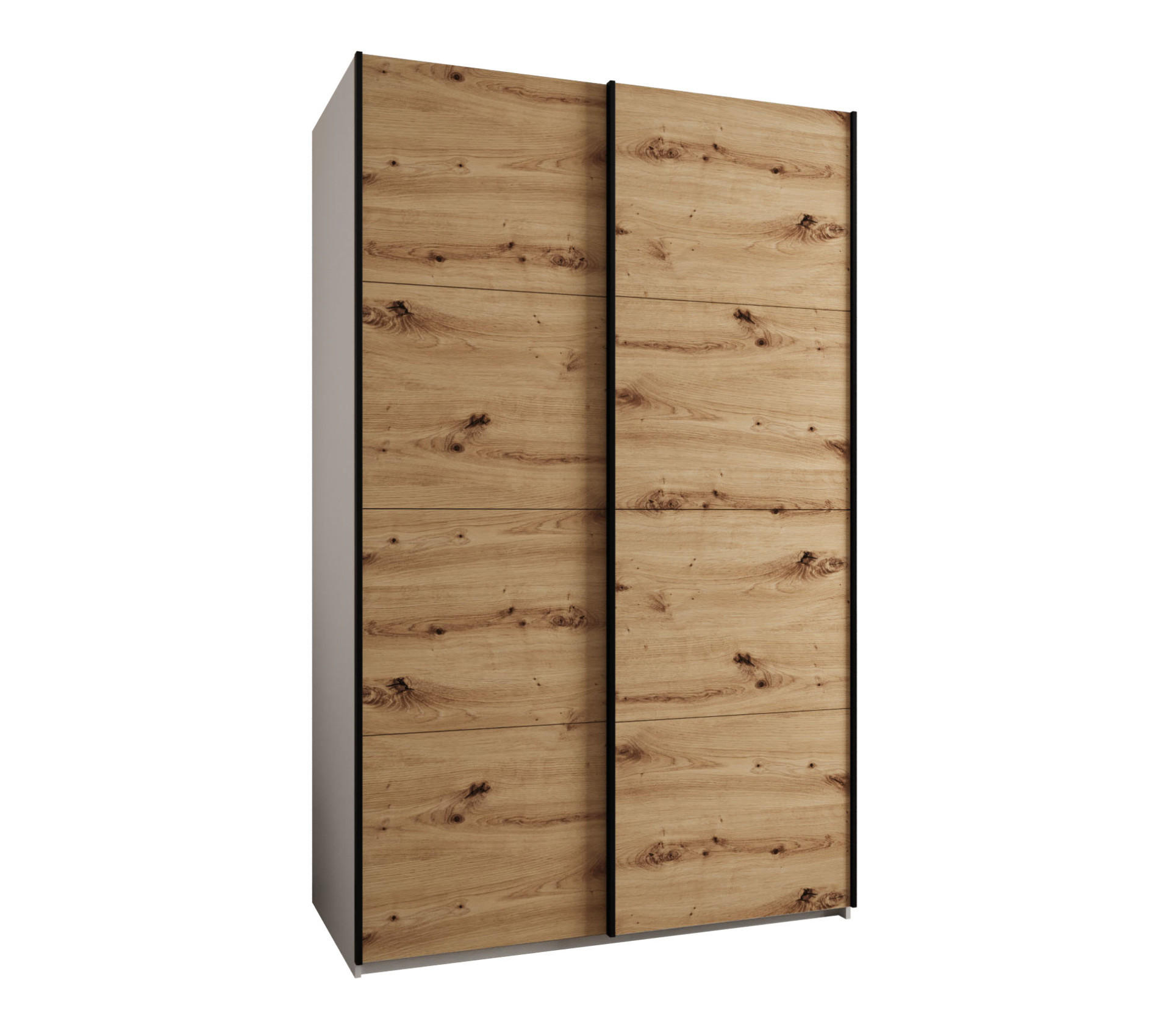 Abiks Möbel Schwebetürenschrank Weiß, Eiche Artisan, Schwarz 150x245x64 cm
