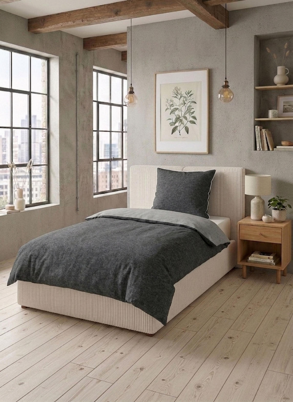 BETTWÄSCHE-GARNITUR Premium Biber Melange UNI titanium, 155x200 cm + 80x80 cm - Titanfarben, Textil (155/200cm) - biberna