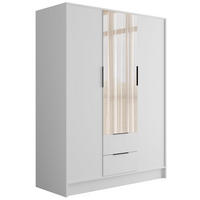 KLEIDERSCHRANK mit Spiegel und Flügeltüren KOLIN 150x200cm Weiß/Weiß - Weiß, Holzwerkstoff (150/200/51cm) - ALTDECOR