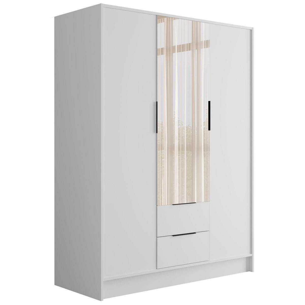 KLEIDERSCHRANK mit Spiegel und Flügeltüren KOLIN 150x200cm Weiß/Weiß - Weiß, Holzwerkstoff (150/200/51cm) - ALTDECOR