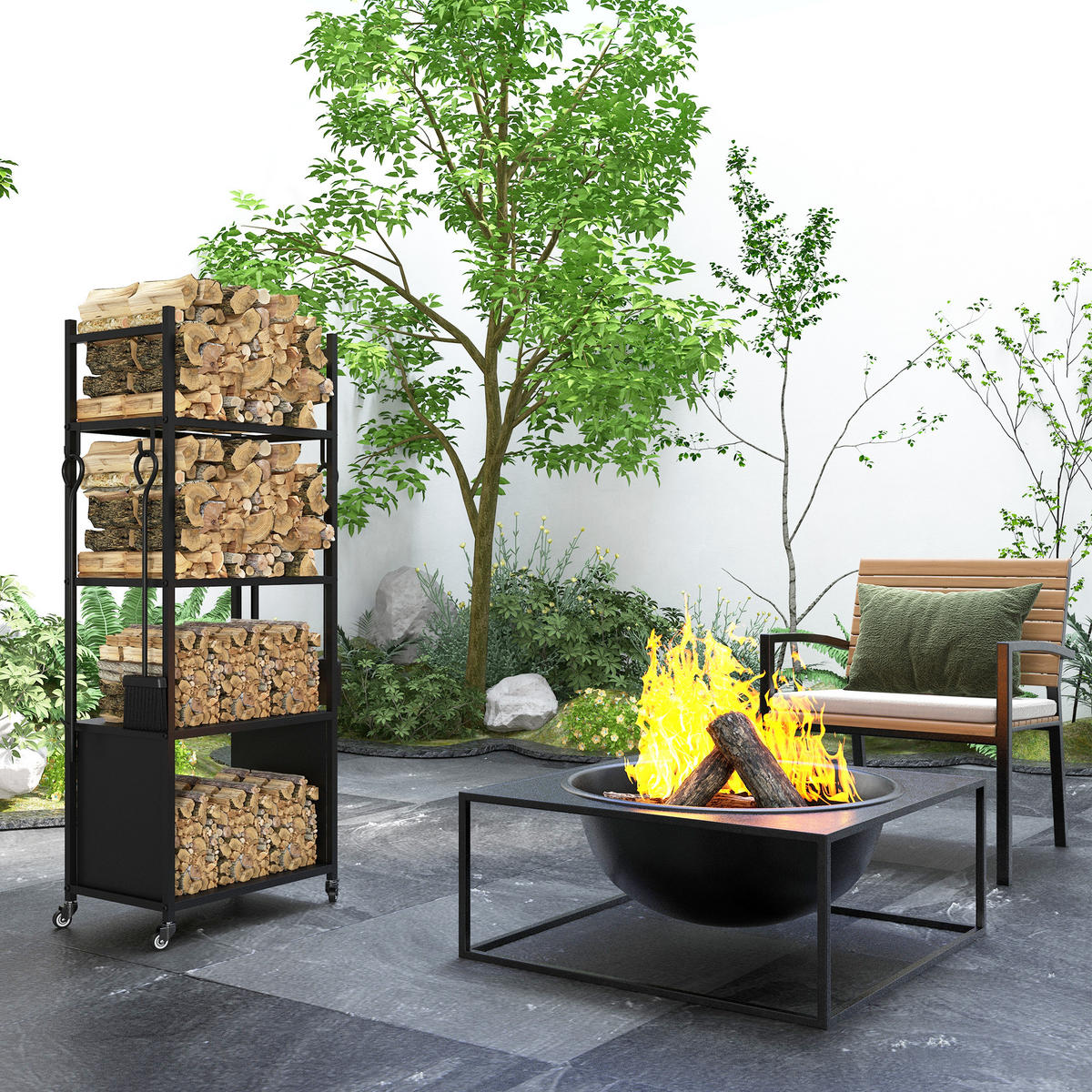 HOLZREGAL, 4-stöckiges Regal 45 x 30 x 118 cm Schwarz - Multicolor, Kunststoff (30/118/45cm) - FORIOUS
