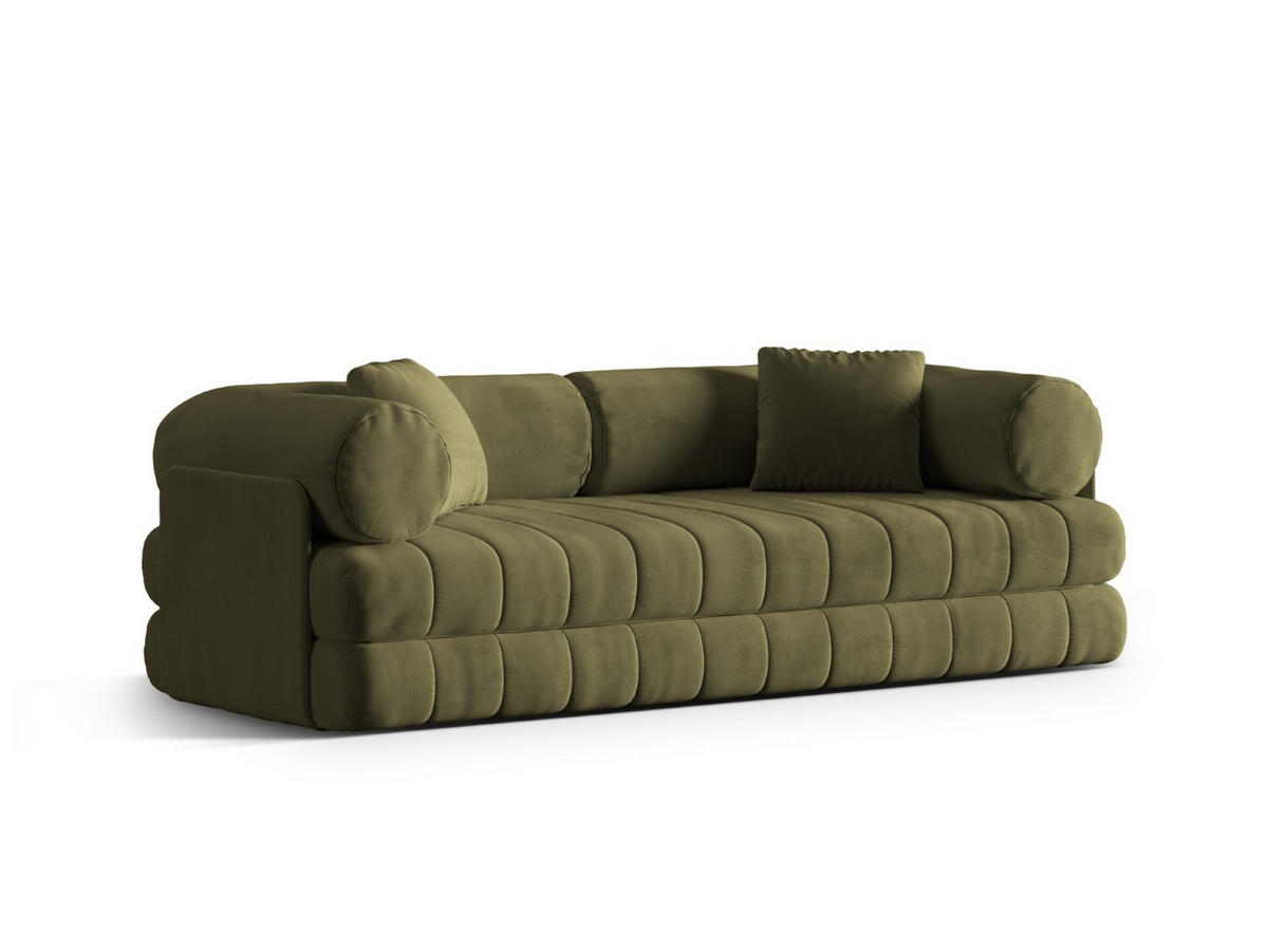 AUSKLAPPBARES-SOFA Kemi aus Samt grün 3 Sitzplätze - Grün, Textil (95/70/206cm) - Cosmopolitan Design