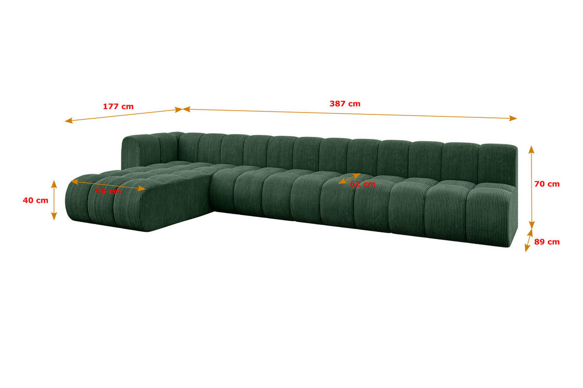 ECKSOFA modulares Sofa Darnel-L3 - 387x177x70 cm Grün - Grün, Holzwerkstoff/Textil (387/177cm) - ALTDECOR