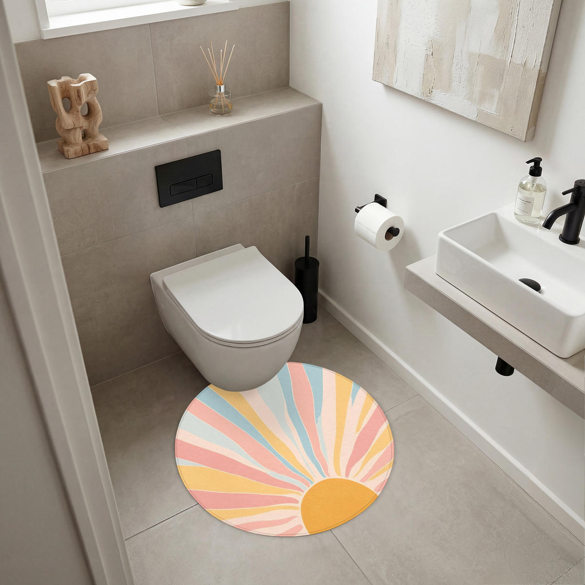 BADEMATTE Illustration - Sonne - Pastellfarben 70x70 cm - Pastellblau, Kunststoff/Textil (70/70cm)