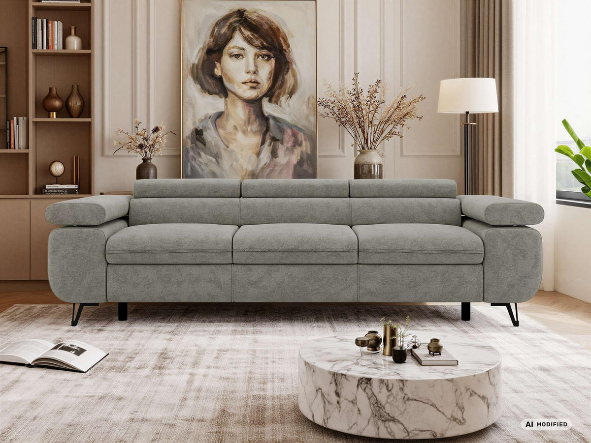 3-SITZER SOFA PETER - Grau Stukture - Schwarz/Graphitfarben, Textil/Metall (262/76/99cm) - MKS