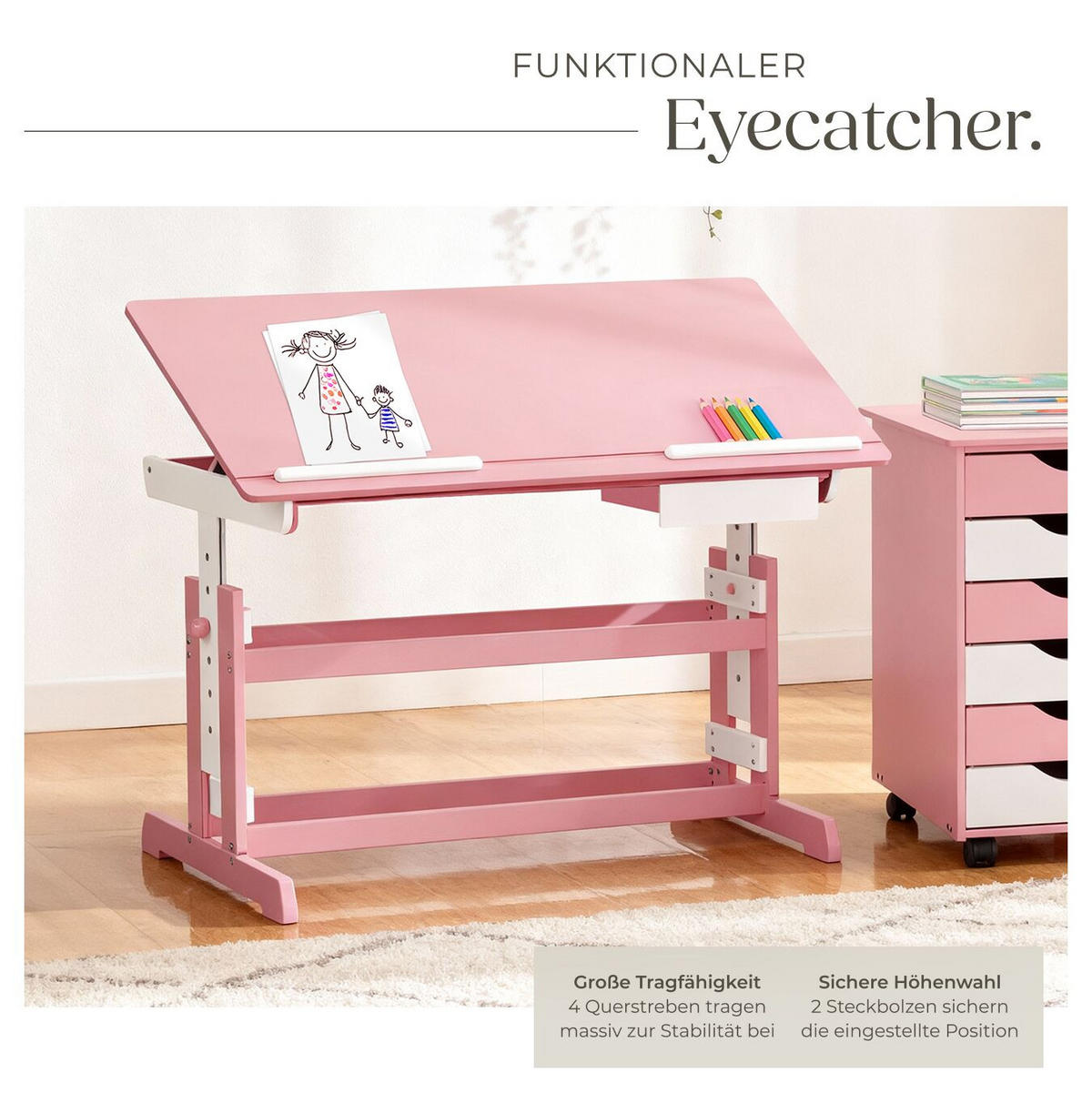 SCHREIBTISCH ,109 x 55 x 94 cm,pink - Pink, Holz (109/55/94cm) - tectake