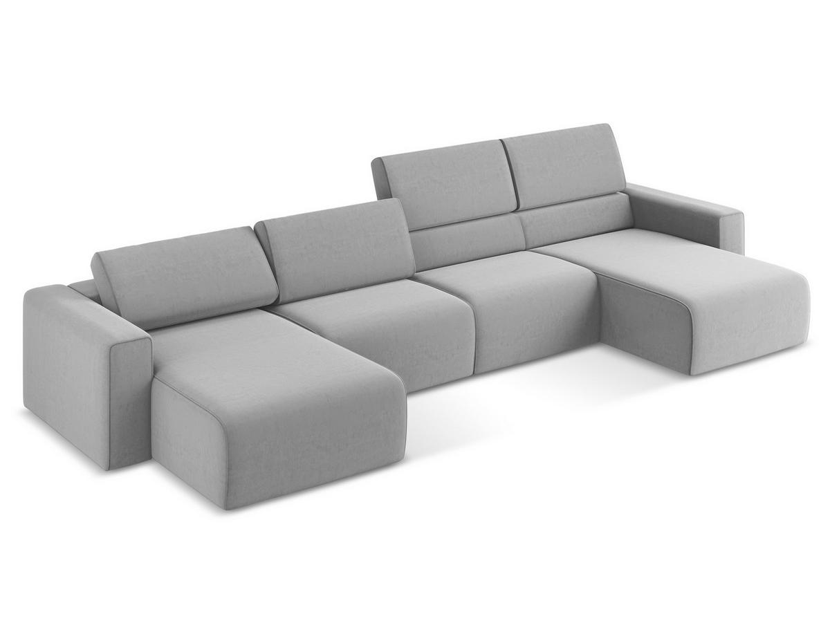 WOHNLANDSCHAFT Samt Stoff Grau - Creme/Schwarz, Kunststoff/Textil (404/80/167cm) - Makamii