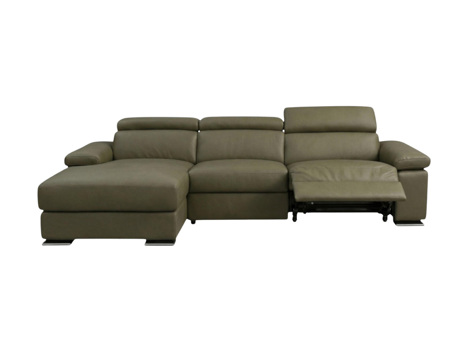 ECKSOFA Plutone Echtleder mit 1 x Relaxfunktion Olivgrün - Olivgrün, Leder/Metall (286/165cm)