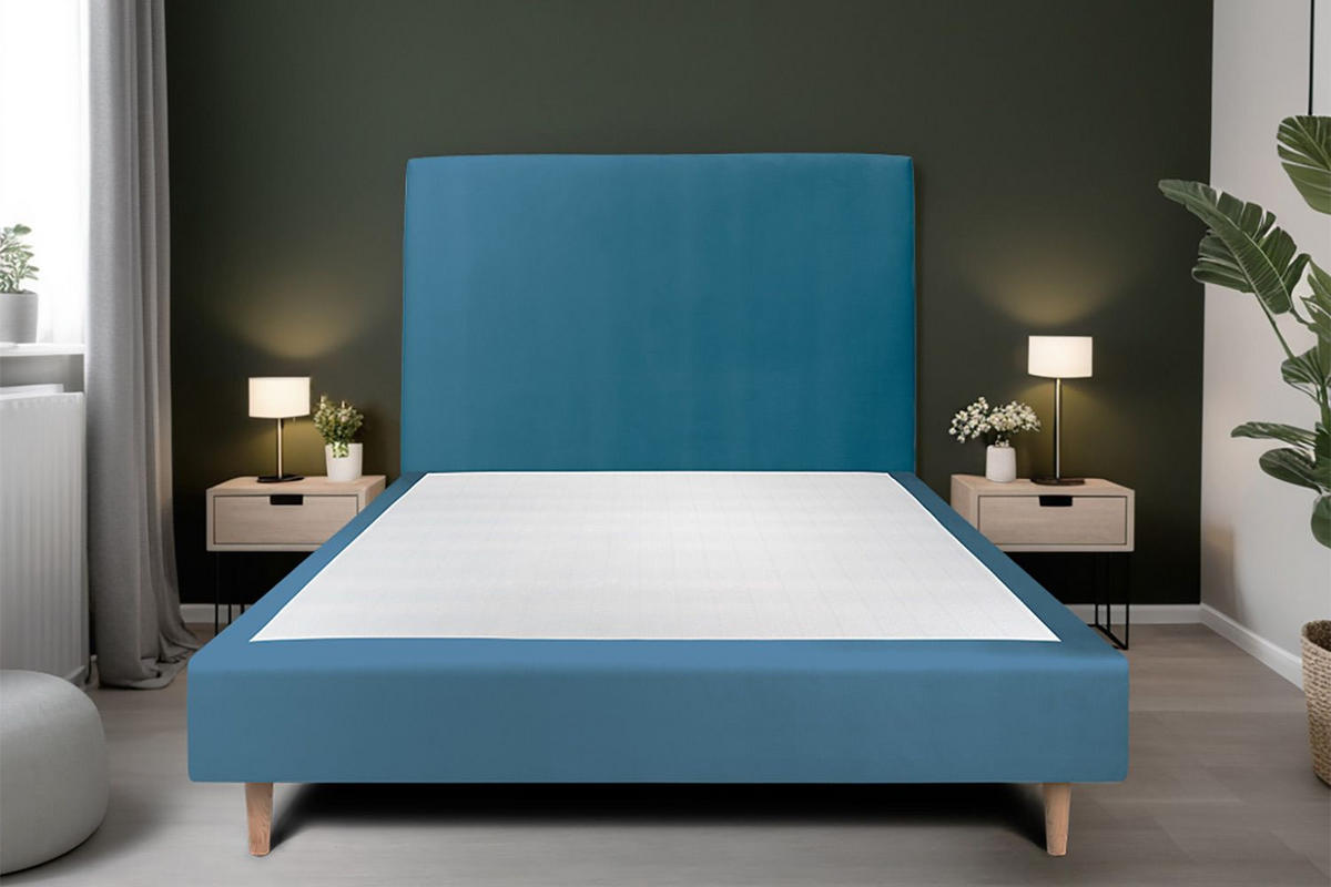 KOPFTEIL gepolstertes – ozeanblauer Samtstoff - 180 cm - Beige/Dunkelblau, Holz (180/120/10cm) - Sommeil de Plomb