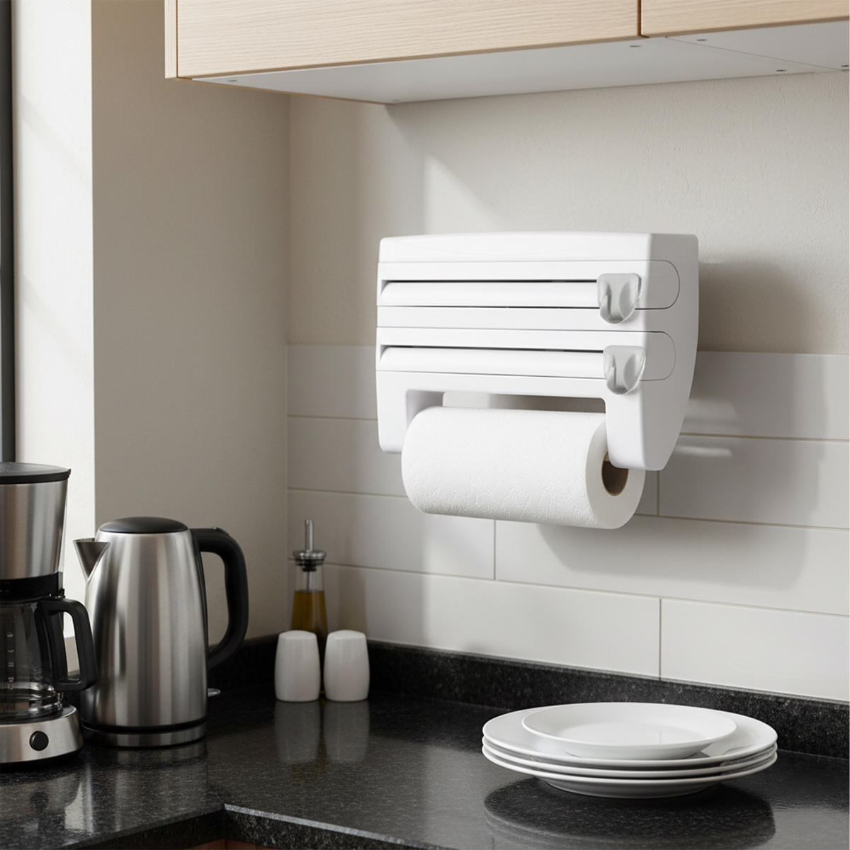 WANDROLLENHALTER - Weiß, Kunststoff/Metall (38/24.5/7.5cm) - Relaxdays