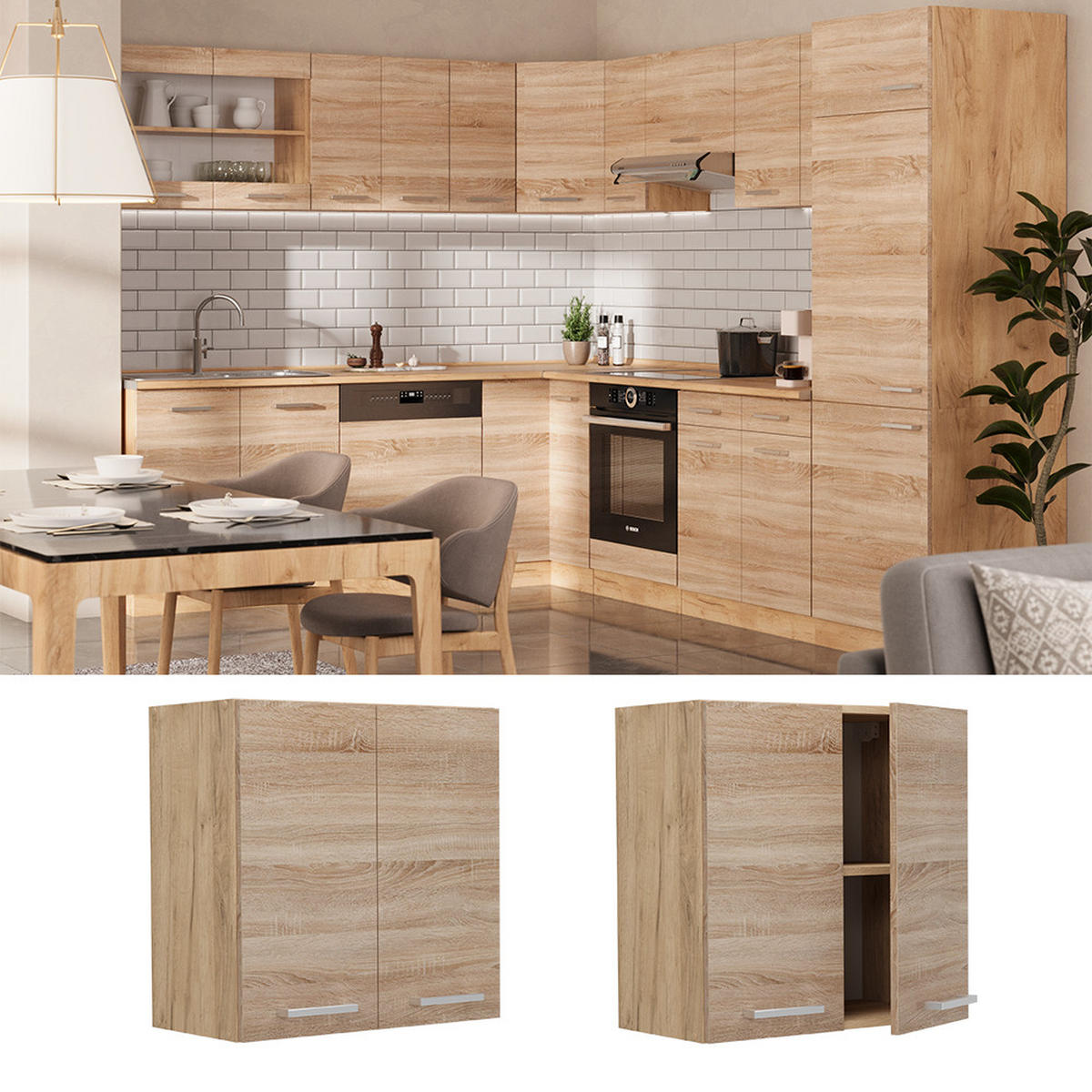 HÄNGESCHRANK R-Line Sonoma 60 cm - Honigeiche/Eiche Wotan, Holzwerkstoff (60/60/31cm) - Vicco