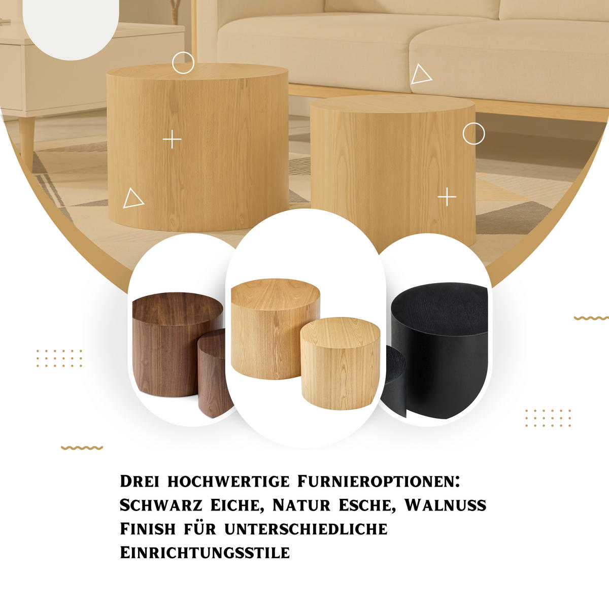 SATZTISCH 48/48/38 cm Natur aus MDF platzsparend - Naturfarben, Holzwerkstoff (48/48/38cm) - OKWISH