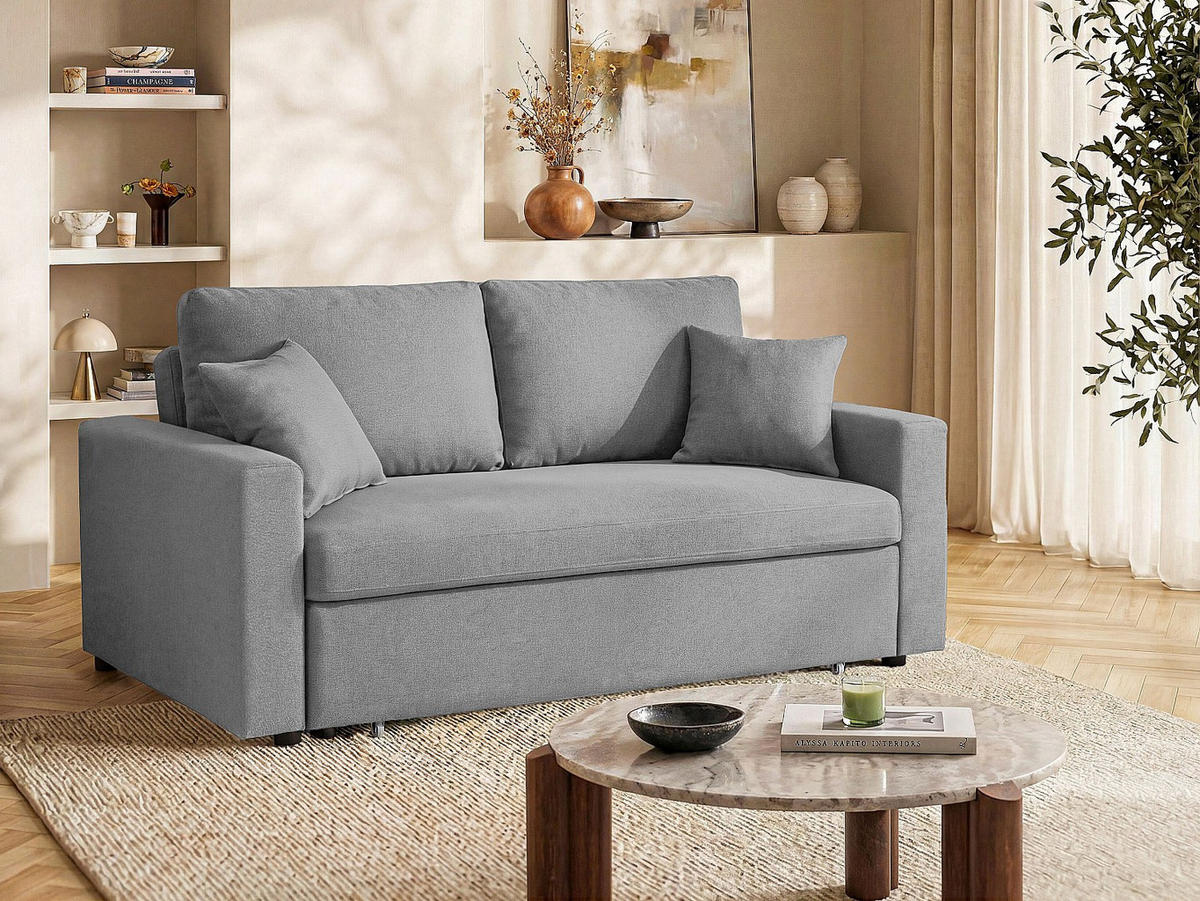 SCHLAFSOFA 3-Sitzer - Stoff - Hellgrau - INIZOR - Hellgrau, Textil (168/85/101cm) - Vente-Unique