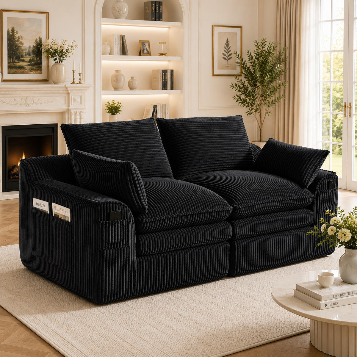 2-SITZER-SOFA DE-33774 Federkern mit Seitentaschen Schwarz - Schwarz, Metall (191/85/94cm) - ComfortXL