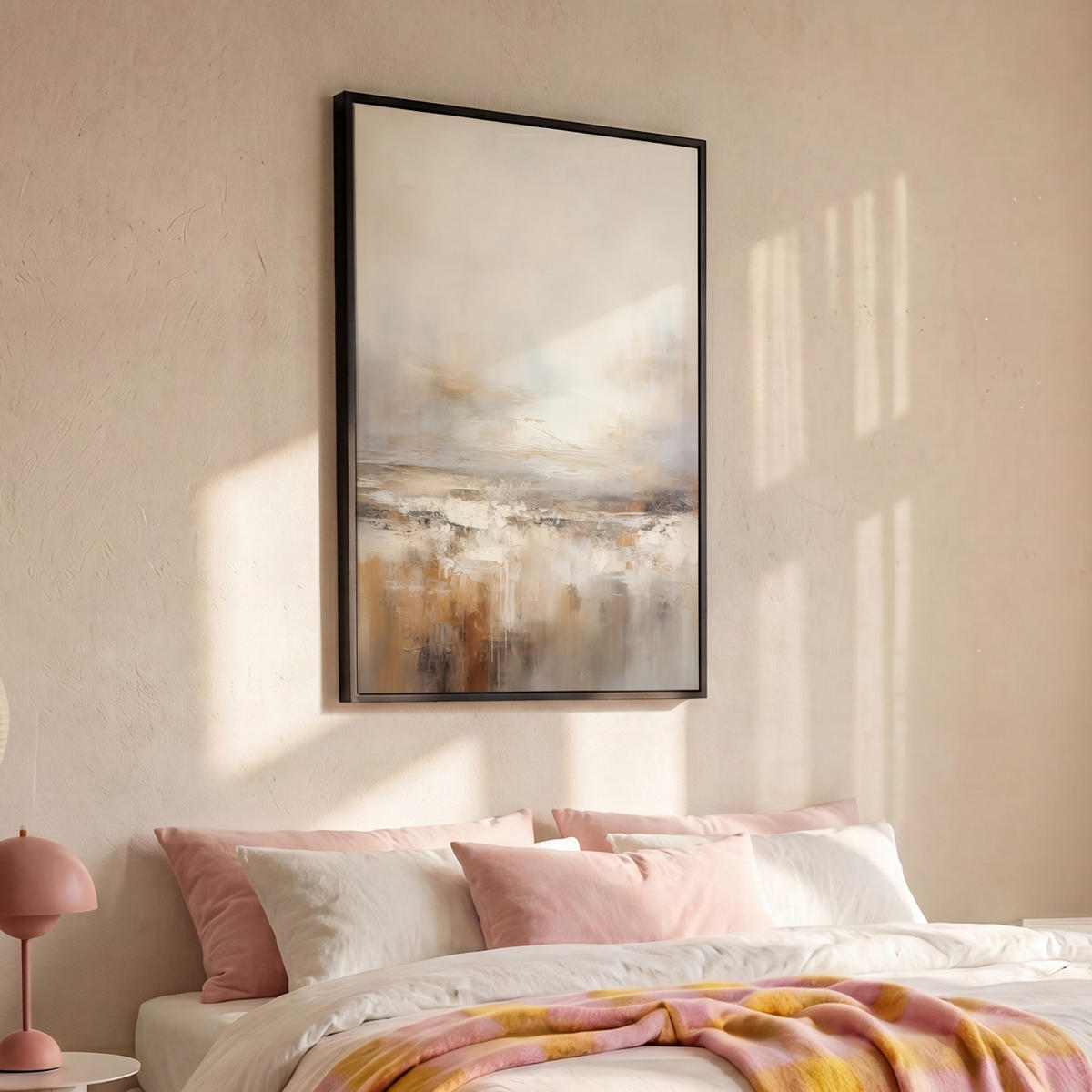 LEINWAND Bilder mit Rahmen - Kunst - Industriell - Grau - Braun - Abstrakt - 80x120 - Sandfarben, Textil (80/120cm) - MuchoWow