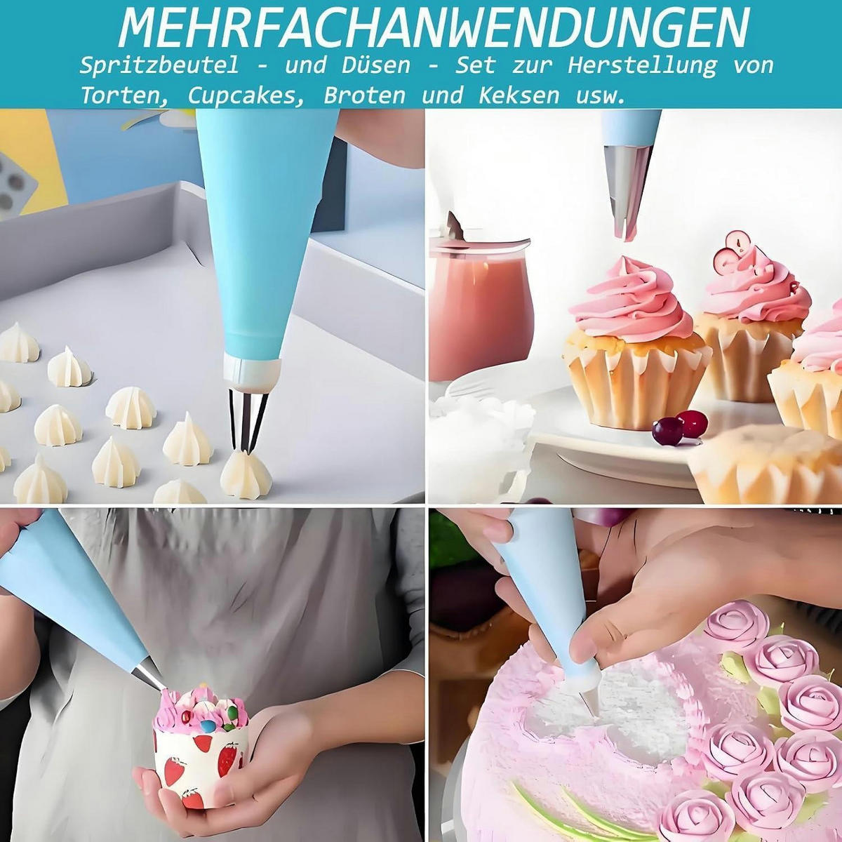 SPRITZBEUTEL Set 21-teilig mit Tüllen und Schabern - Hellblau, Kunststoff (17/1/31cm)