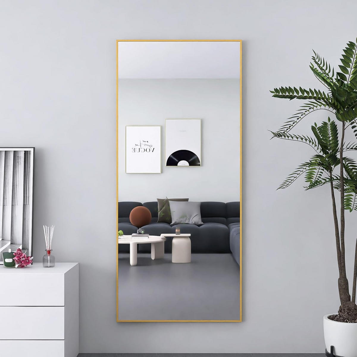 STANDSPIEGEL 180x80 cm – Freistehend & Wandmontage, Aluminiumlegierung Goldrahmen - Goldfarben, Glas/Metall (80/180/180cm)