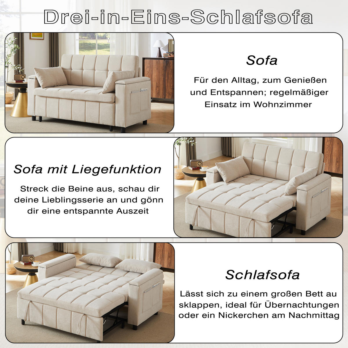 SCHLAFSOFA 157/51/70 cm cm in Leinenoptik Grau, ohne Armlehnen - Beige/Grau, Textil (81.3/86.4/148.6cm) - Oxeza