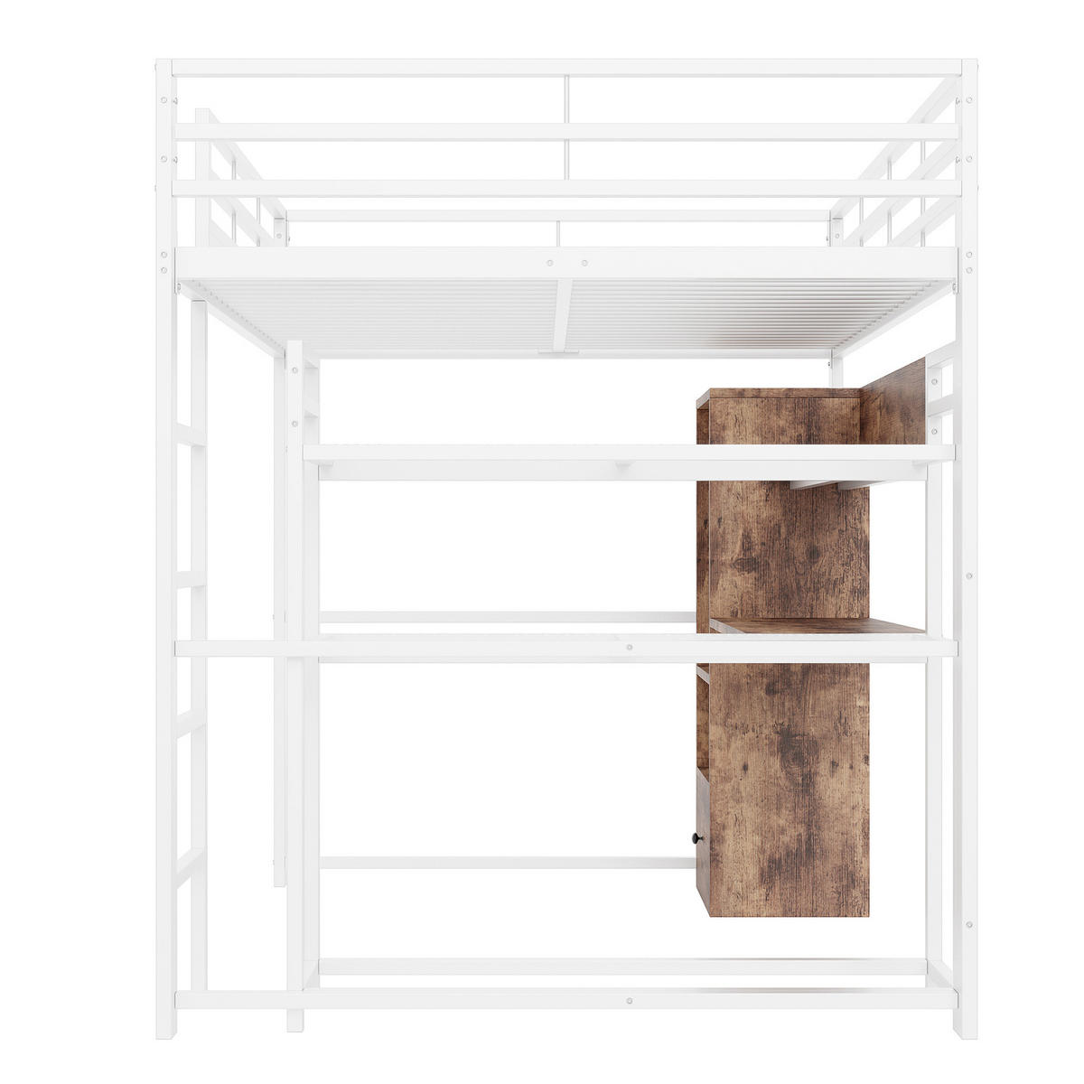 HOCHBETT 140/200 cm aus Metall und MDF mit Schreibtisch, Stauraum und LED-Beleuchtung Weiß - Weiß, Holzwerkstoff (140/200cm) - Modenvie