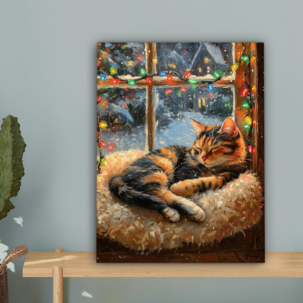 LEINWANDBILD Katze - Weihnachten - Winter - Tier Room Decor 30x40 cm - Bernsteinfarben, Textil (30/40cm) - MuchoWow