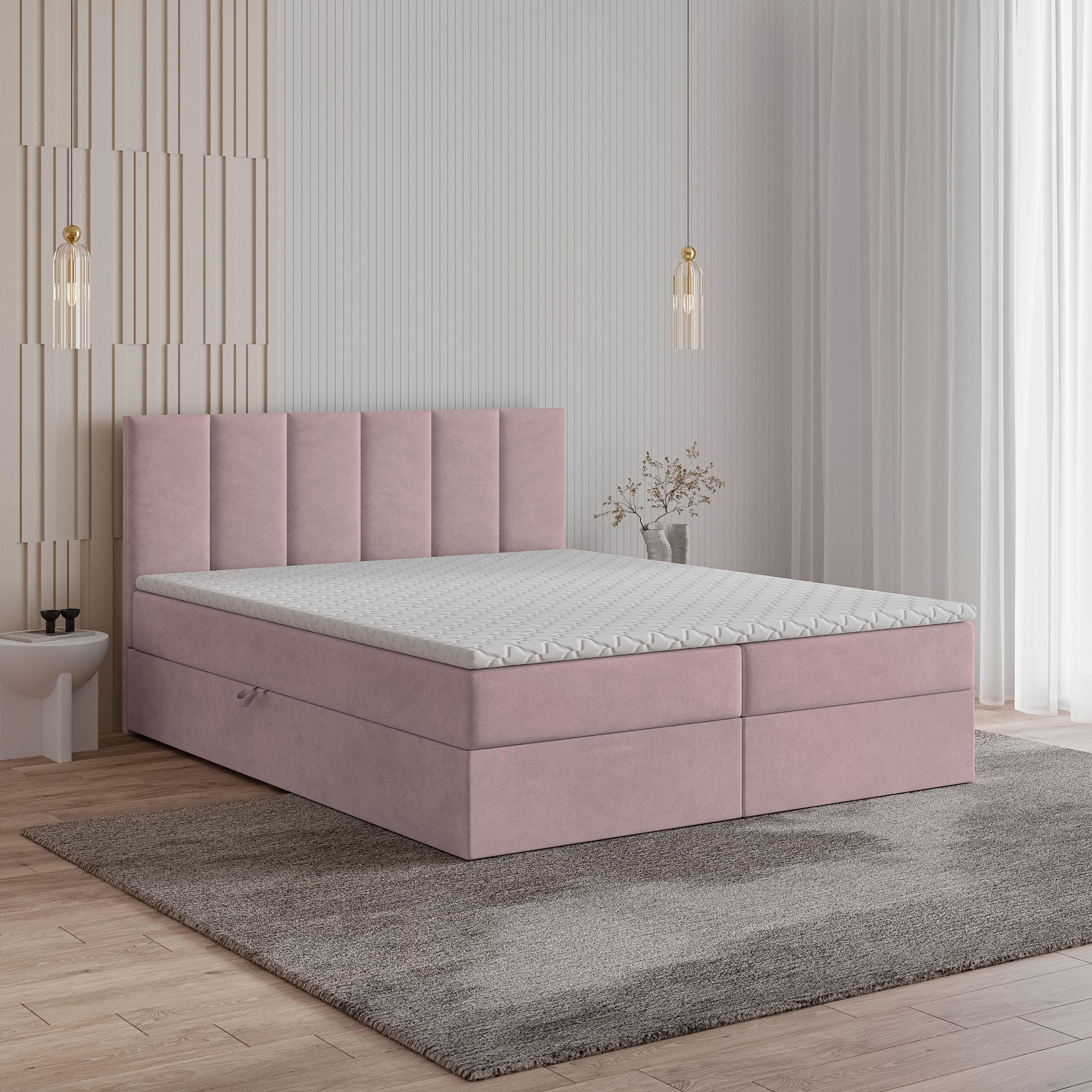 BOXBETT MERIL 140x200 cm mit Matratze und Topper - Rosa - Rosa, Holz (140/200cm) - MASSENO