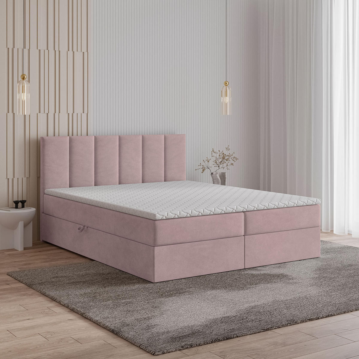 BOXBETT MERIL 160x200 cm mit Matratze und Topper - Rosa - Rosa, Holz (160/200cm) - MASSENO
