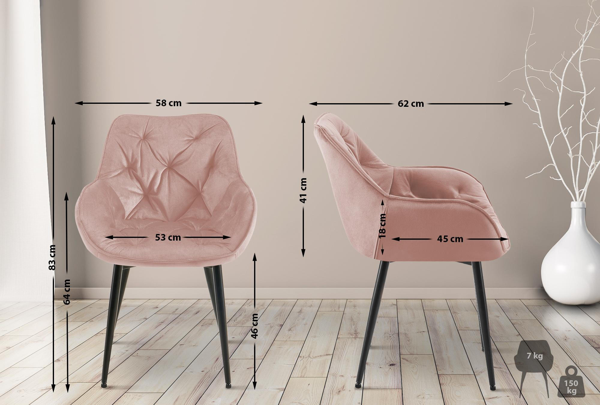 ESSZIMMERSTUHL VIVI Pink Samt Metall 83x58x62 cm - Pink, Textil/Metall (58/83/62cm) - DELUKE