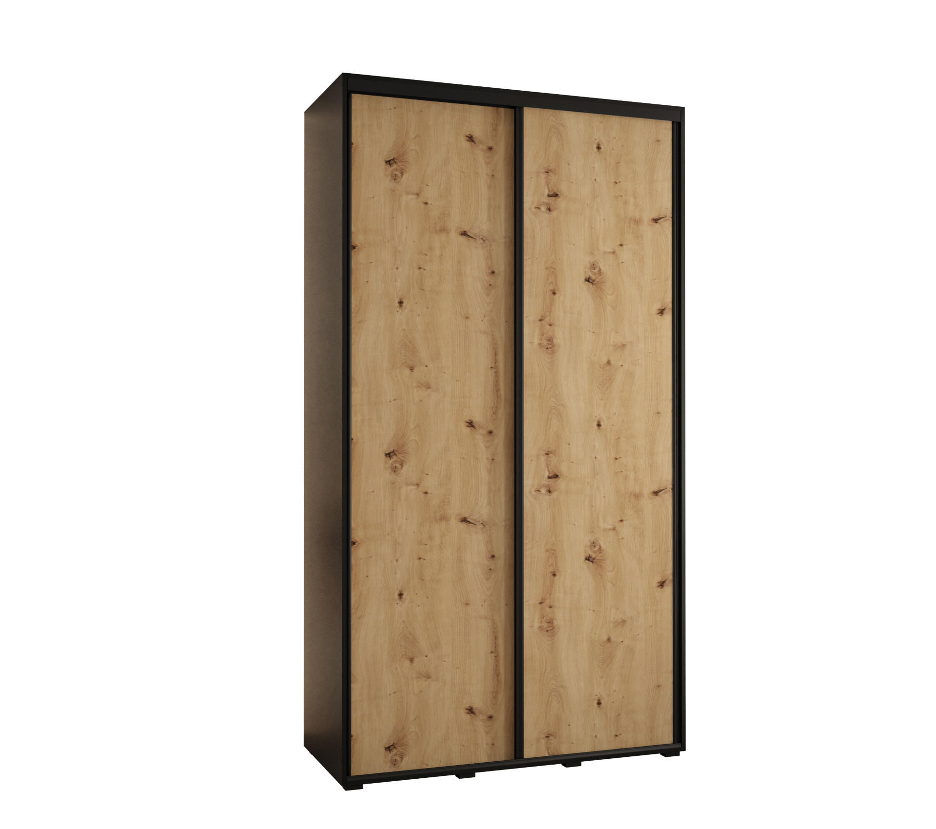 Abiks Möbel Schwebetürenschrank Schwarz, Eiche Artisan, Schwarz 130x235x45 cm