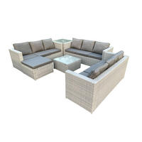 GARTENMÖBEL SET Polyrattan Helles Grau 10-Sitzer - Hellgrau, Metall - Fimous