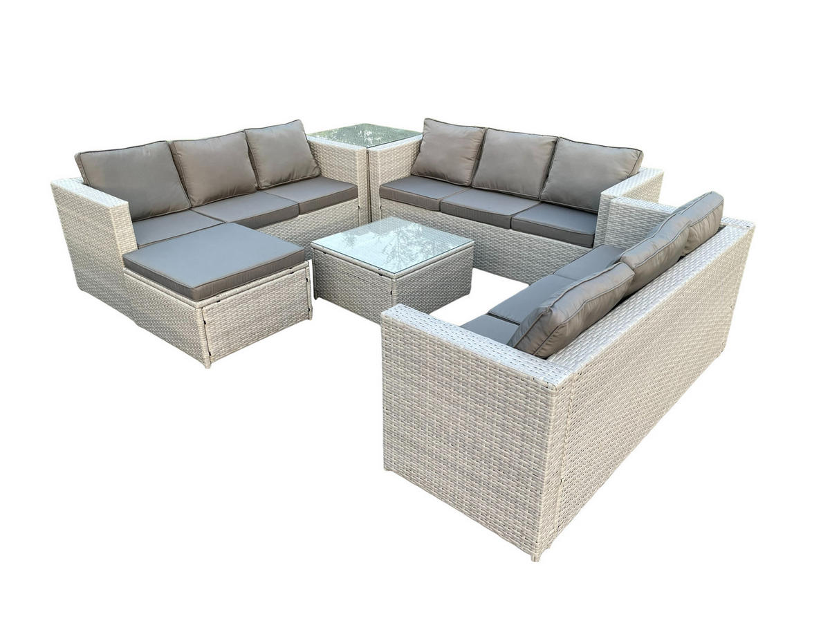 GARTENMÖBEL SET Polyrattan Helles Grau 10-Sitzer - Hellgrau, Metall - Fimous