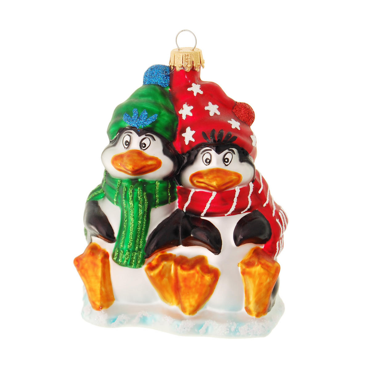 CHRISTBAUMSCHMUCK Frierende Pinguine Mehrfarbig 11cm (Glas / 1 Stk.) - Multicolor, Glas (8/11/5cm) - Krebs Glas Lauscha