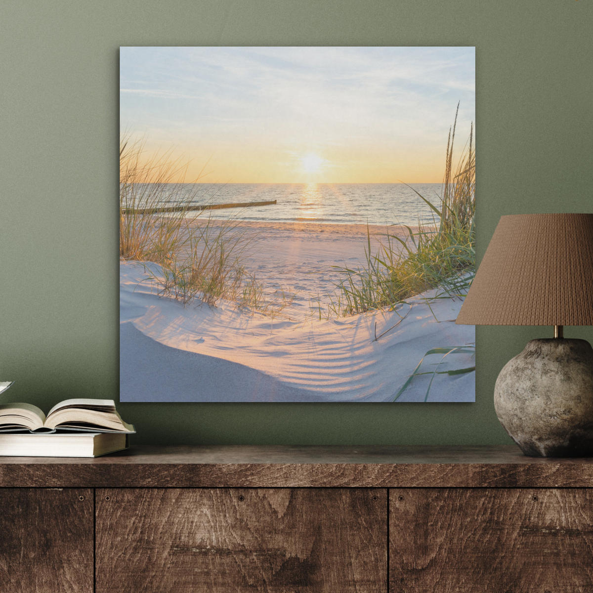 AKUSTIKBILD Strand - Sonne - Düne - Gras - Sand - Horizont Wandbilder 60x60 cm - Hellblau, Kunststoff (60/60/0.9cm) - MuchoWow