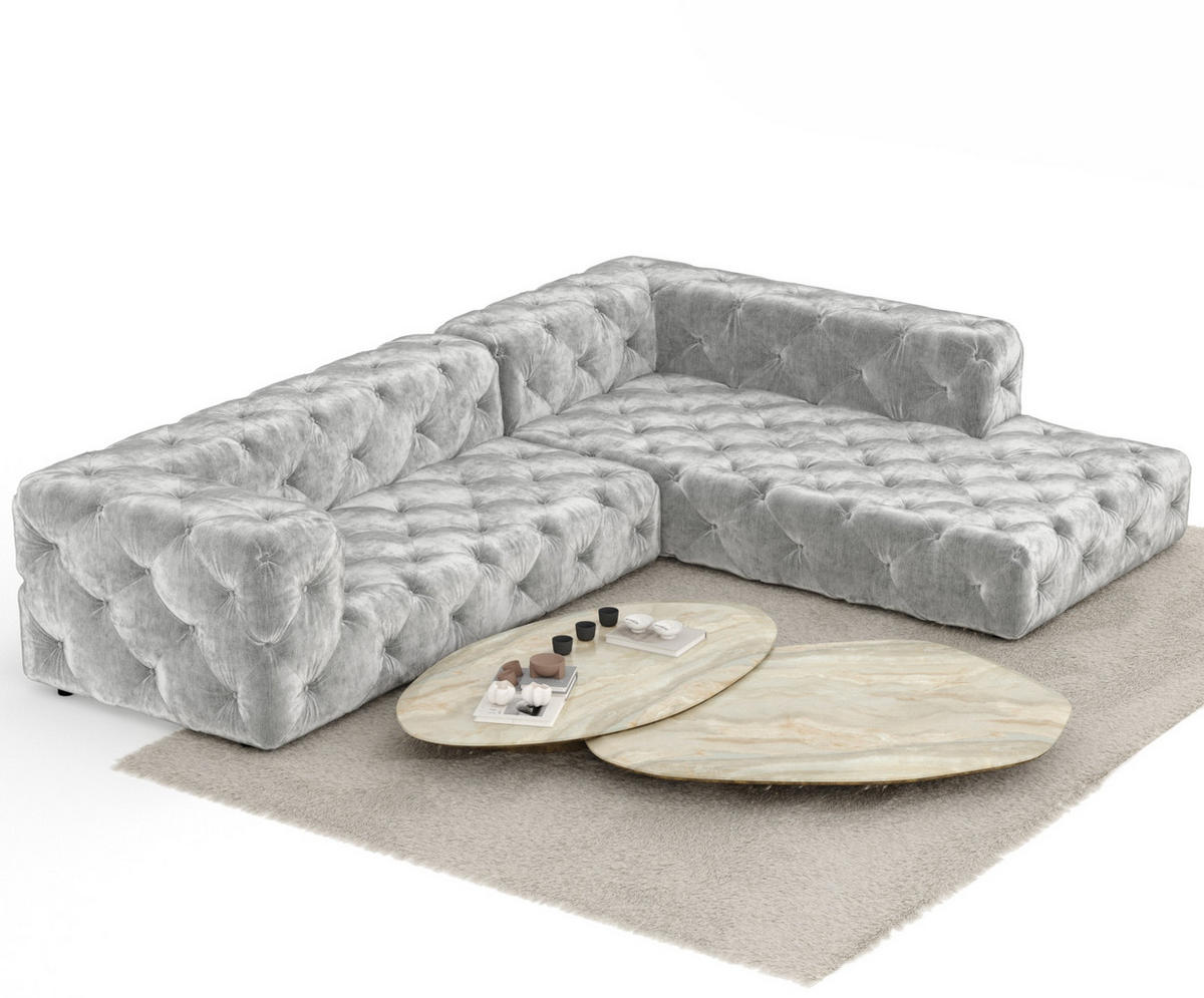 ECKSOFA Cosimo Hellgrau Chenille - Hellgrau/Schwarz, Holz/Holzwerkstoff (325/228cm) - Maison de Reve