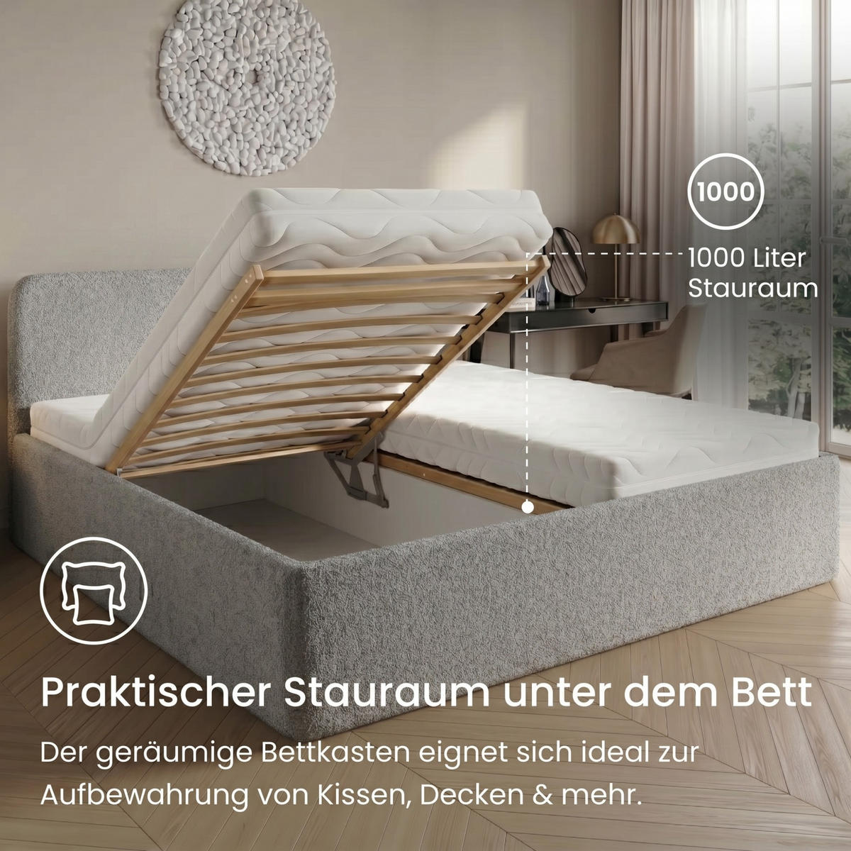 POLSTERBETT 200x200 cm Bouclé Silber - Silberfarben, Textil (200/200cm) - Home Collective