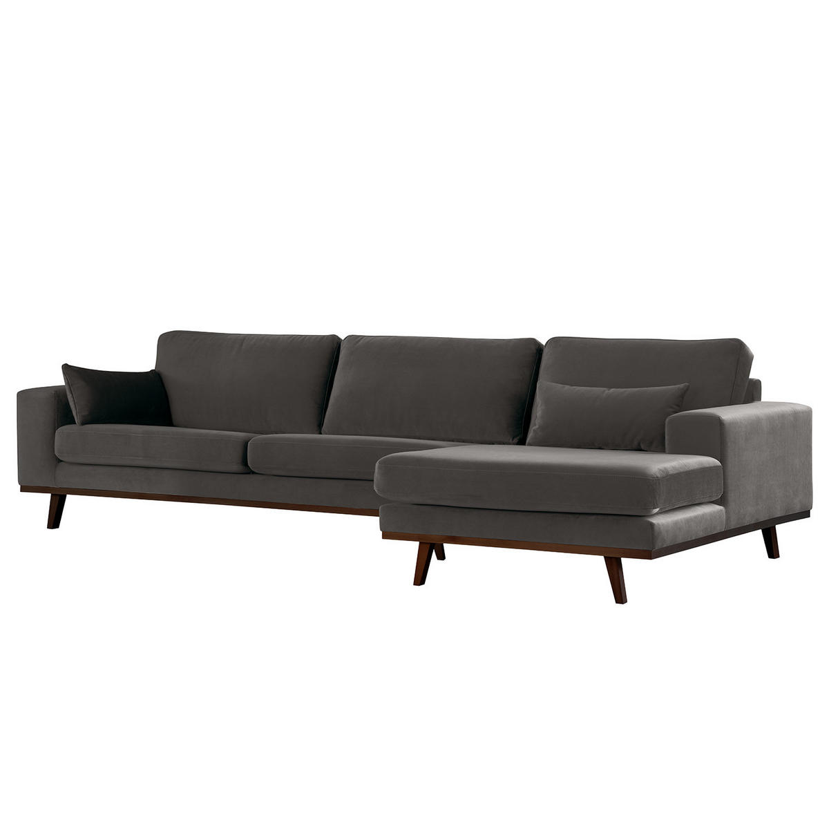 ECKSOFA mit Longchair - Dunkelgrau/Buchefarben, Buchenholz/Textil (281/153cm) - home24