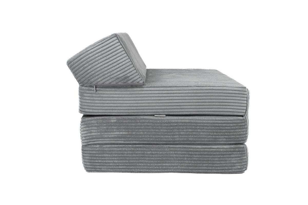 KLAPPMATRATZE MIT KOPFTEIL aus Kuschel-Cord in Hellgrau - Hellgrau, Textil (70/200cm) - Fortisline
