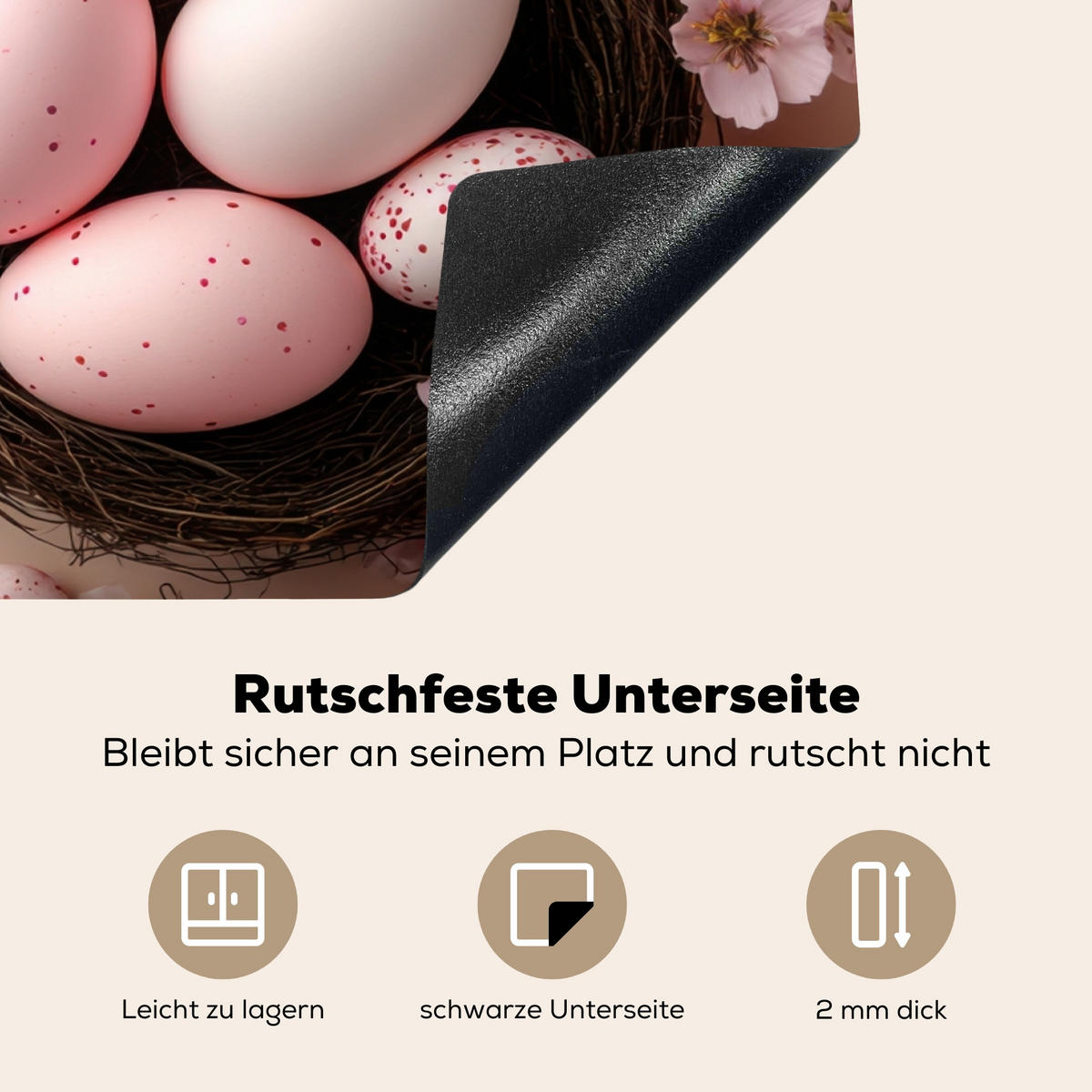 HERDABDECKPLATTE Rosa - Blüten - Eier Herdabdeckung Induktionsfeld 75x52 cm - Hellrosa, Kunststoff (75/52/0.2cm) - MuchoWow