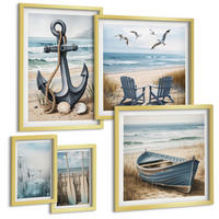 BILDER SET 5er Set - 50x50 cm & 20x30 cm & 40x60 cm Goldrahmen - Waldlandschaft, See Łódź - Goldfarben, Kunststoff (40/60cm) - TULUP