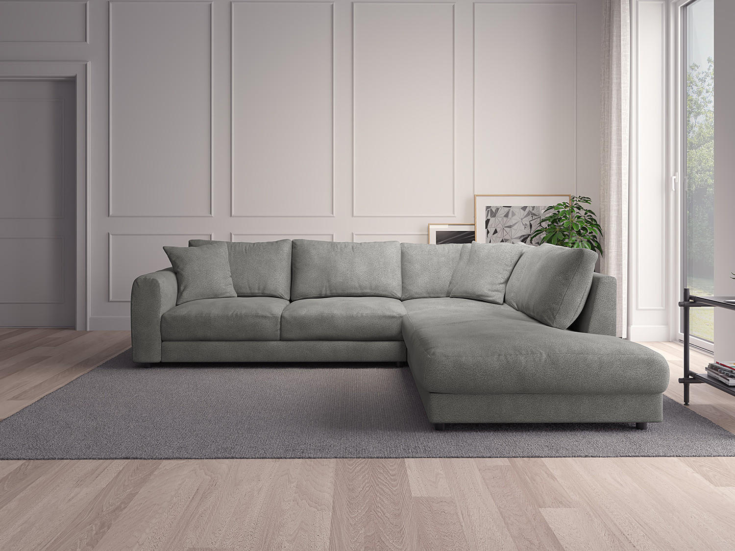 ECKSOFA mit Ottomane - Schwarz/Grau, Textil (267/254cm) - home24