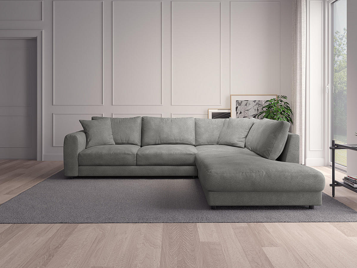 ECKSOFA mit Ottomane - Schwarz/Grau, Textil (267/254cm) - home24