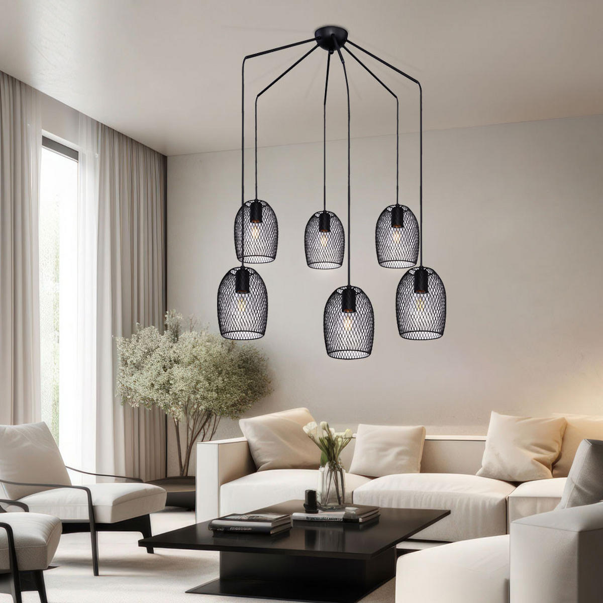 HÄNGELEUCHTE Metall Gitter Schwarz - Schwarz, Metall (75/75/150cm) - Globo Lighting