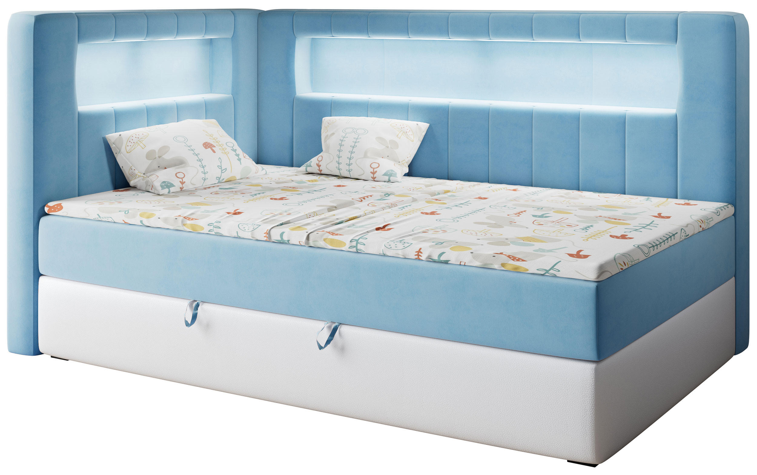 MKS Boxspringbett Blau, Weiß 90x200 cm