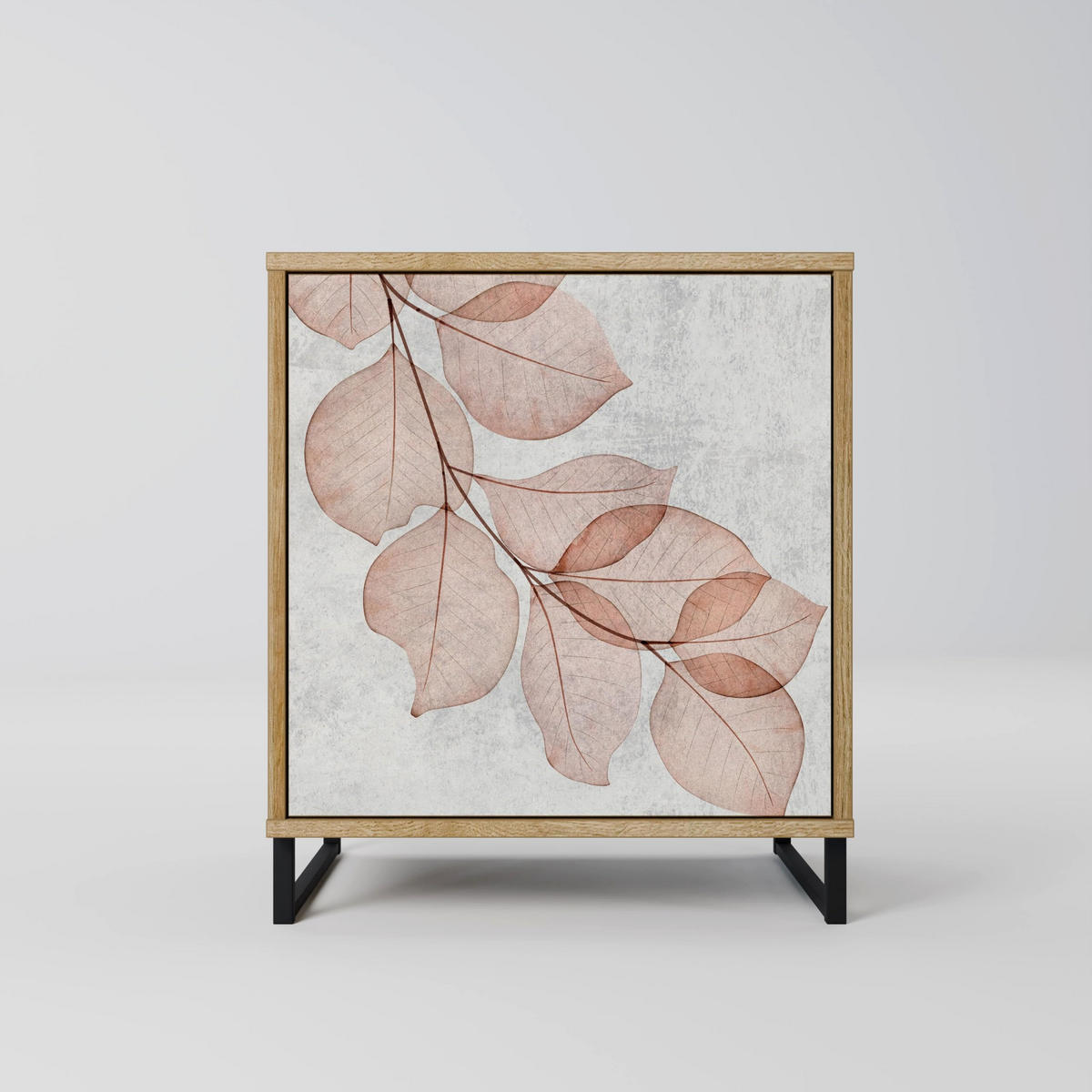 SIDEBOARD AUTUMN FRAGILITY, Eichefarben, 57,5x42x67,5 cm, Schwarze Metall-Rahmenfüße - Eichefarben/Multicolor, Holzwerkstoff/Metall (57.5/67.5/42cm) - SpaceRebels