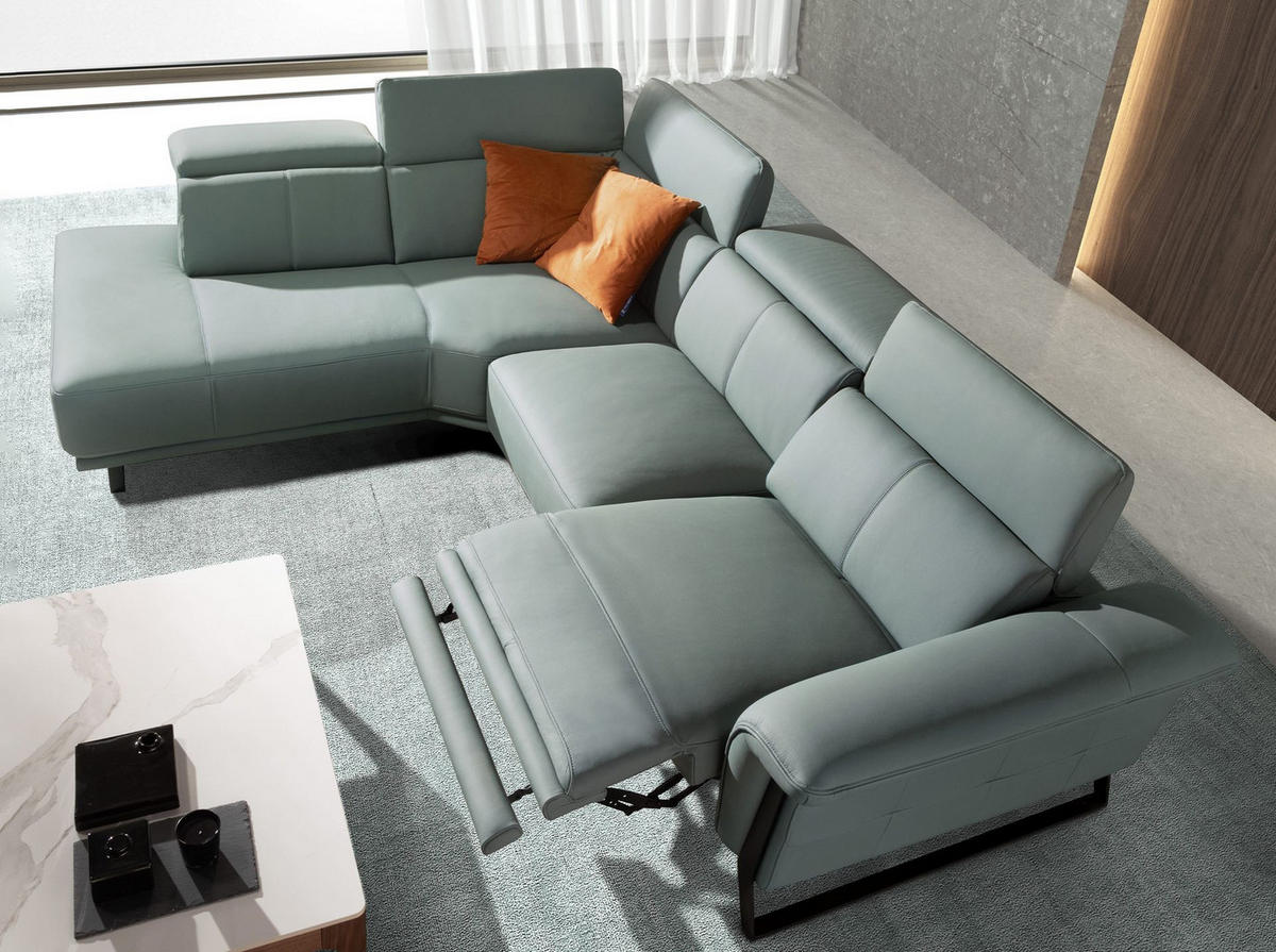 ECKSOFA Relax-Ecksofa links in türkisgrünem Leder 306/229/97 cm - Türkis/Schwarz, Leder/Metall (306/229cm) - ANGEL CERDA